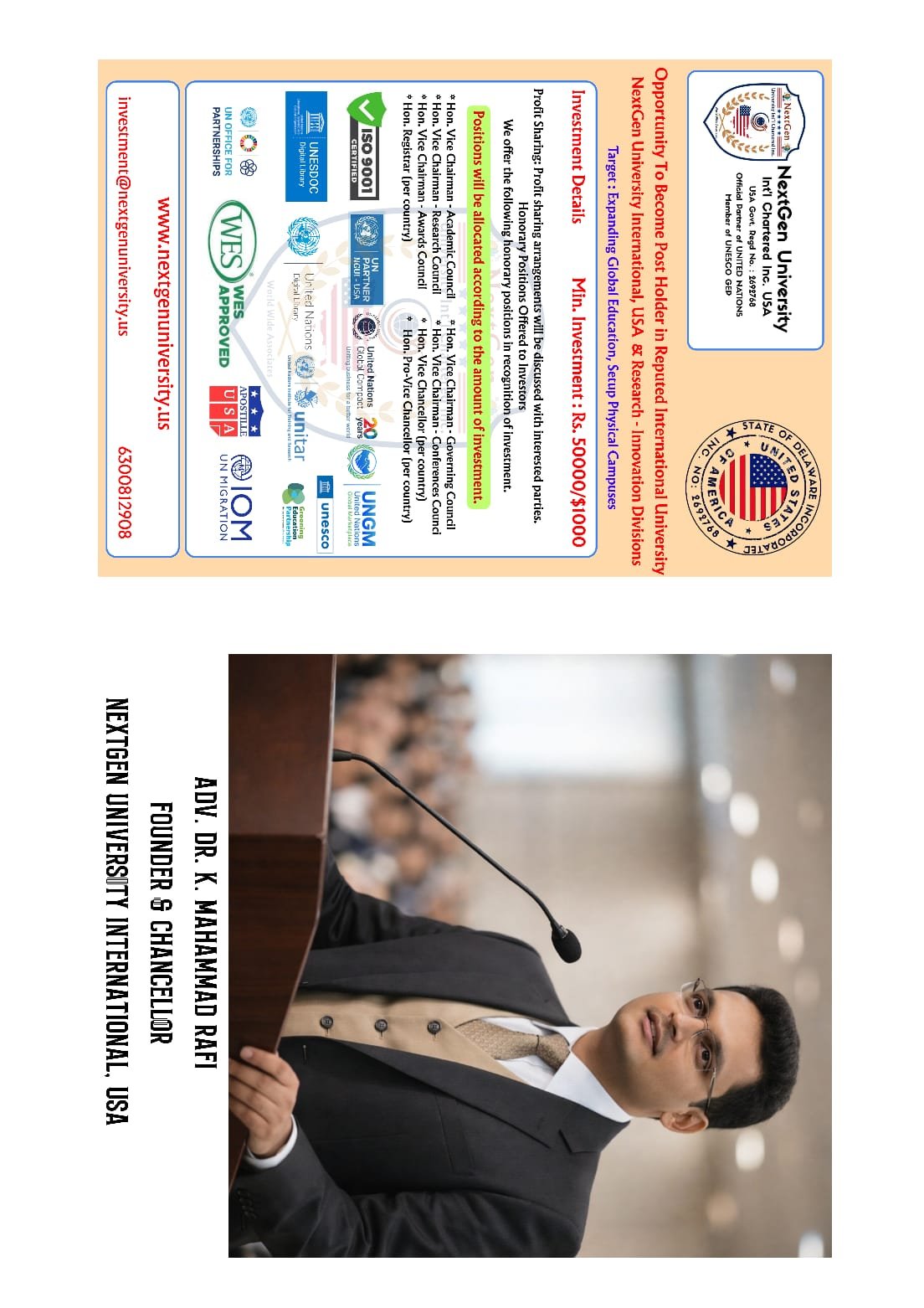 Next Gen University International, USA: Globally Recognized Online Education with United Nations & UNESCO Engagement founded by a Leader Dr K Mahammad Rafi