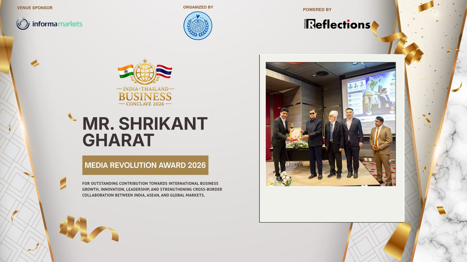 People’s Reflections Receives “Media Revolution Award 2026” at India–Thailand Business Conclave 2026