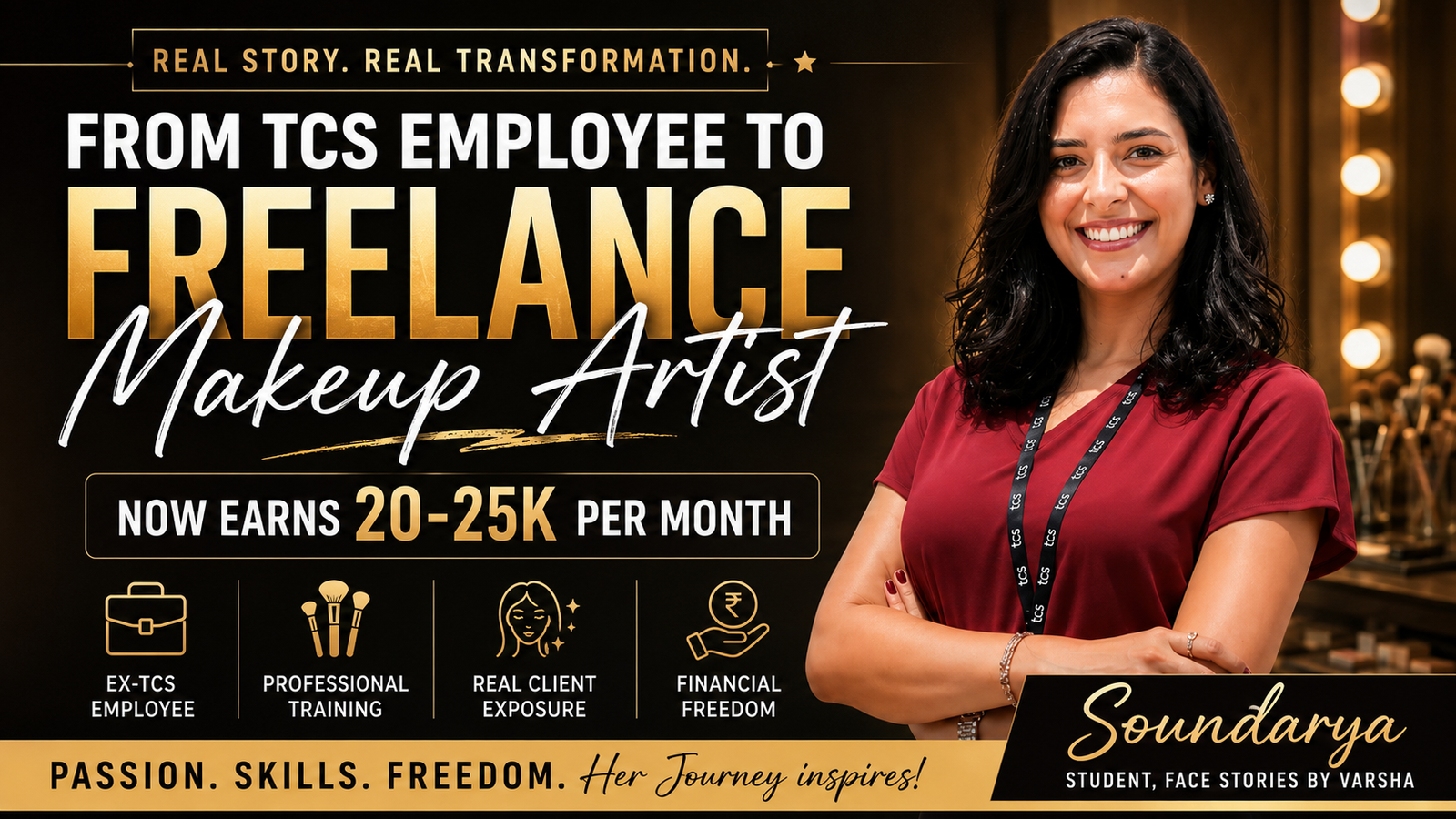 Title : Meet Soundharya: How a TCS Professional Built a Successful Second Career in the Beauty Industry with Face Stories by Varsha